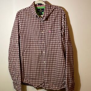 Abercrombie & Finch dress Shirt Mens XXL button collar shirt Cotton burgundy tan
